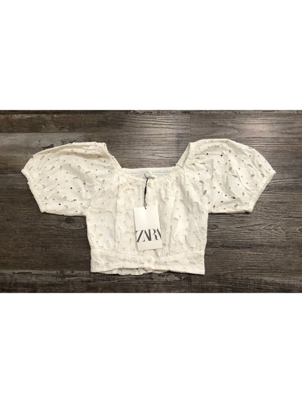 Zara Womens 6 Cream Short Sleeve Crop Top Shirt Eyelet New with Tags
